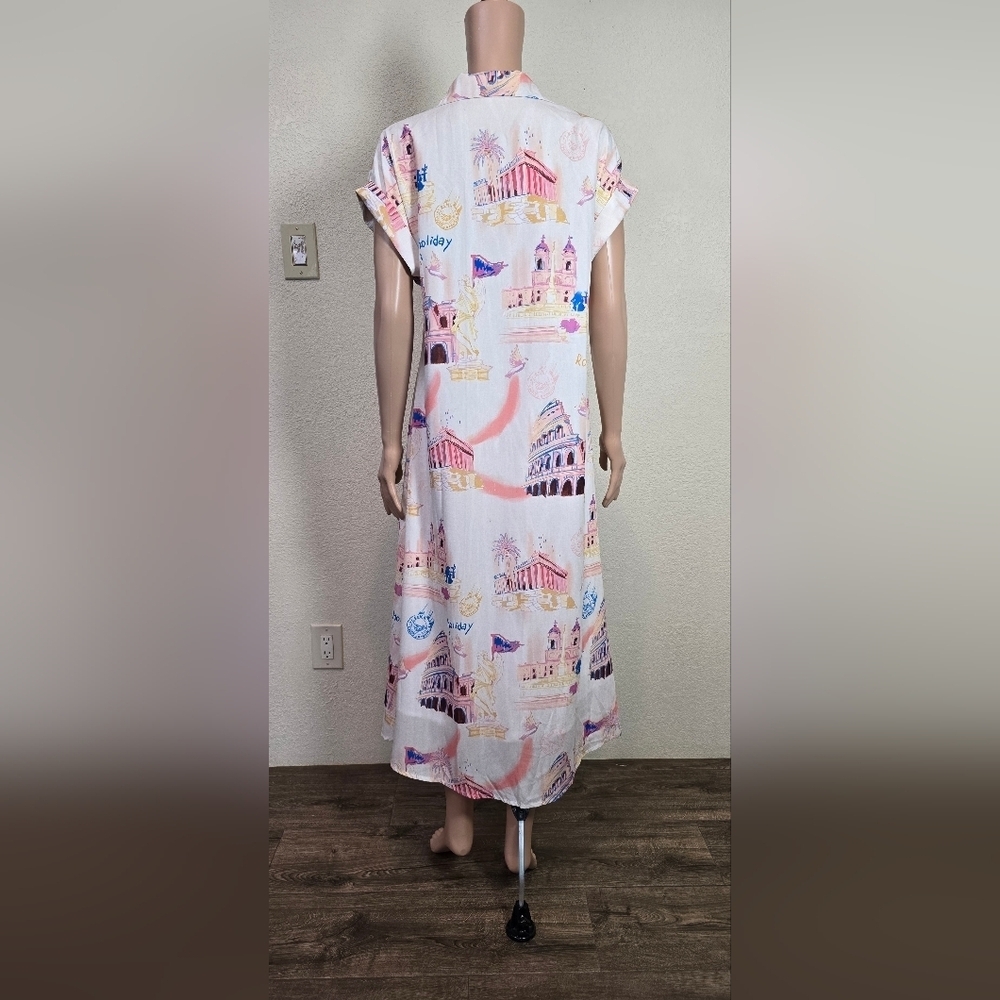 Beulah Style 70’s Rome Shirt Dress Size Small Whit Pockets - Picture 8 of 13